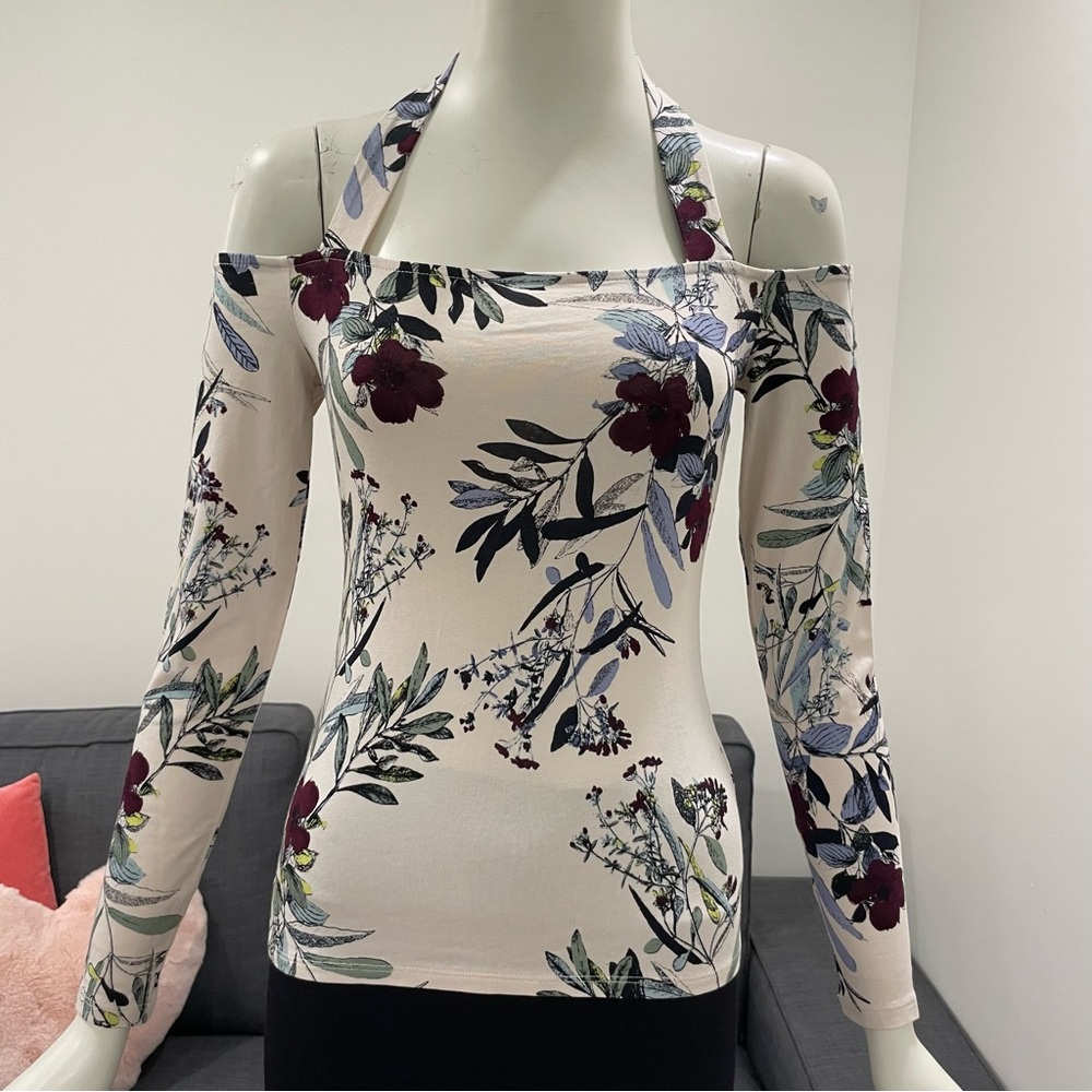 NWT GUESS LOS ANGELES Long Sleeve Frida Off the Shoulder Top Size XS Floral